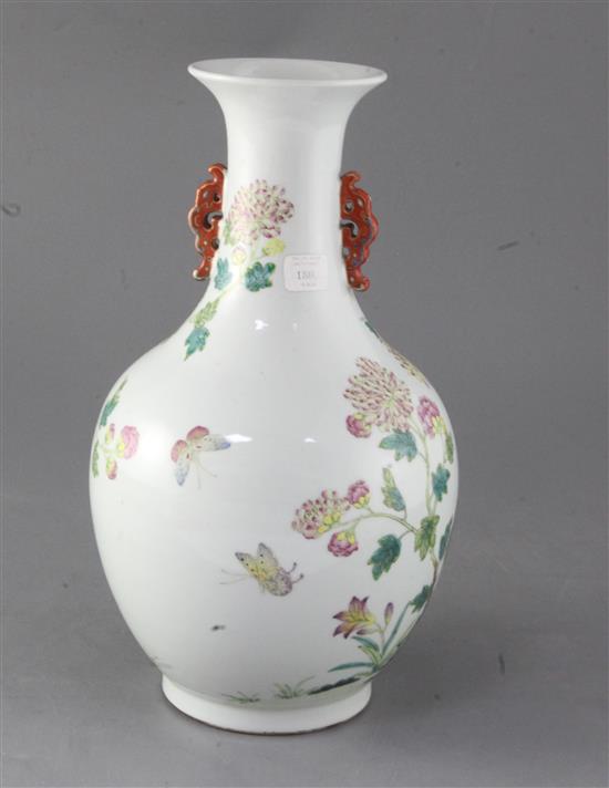 A Chinese famille rose two handled bottle vase, possibly Republic period, height 30.5cm